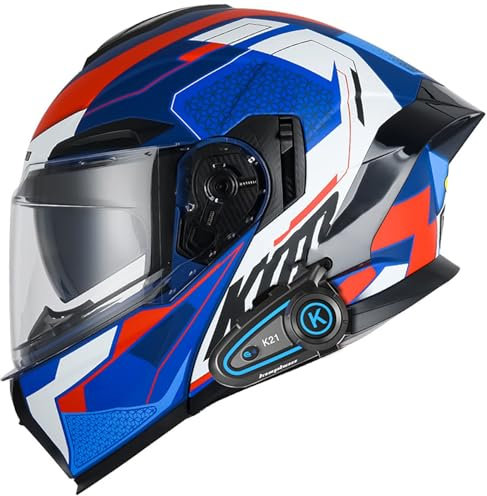 Casque De Moto Bluetooth Intégré,Double Visiere Casque De Integral Homme Femme Homologué ECE Double Haut-Parleur Intégré Casque Modulable De Moto Casque Scooter 4,XL=61-62CM