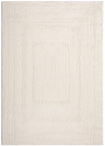 VIMODA Teppich Wohnzimmer Schlafzimmer Modern Hoch&Tief Bordüre Qualitativ 3D Effekt,Farbe:Creme;Maße:160x230 cm