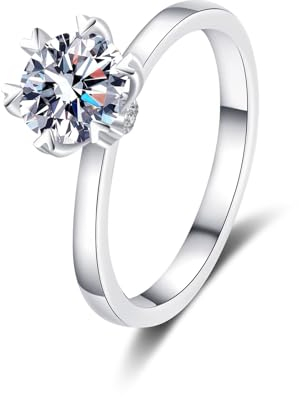 KnSam 14K 585 Weißgold Diamantring, 1ct Labor Erstellt Diamant Verlobungsring Klassiker Rund Design, Au585 Gold Trauringe Echtgold Schmuck für Damen, Gr.62 (19.7)