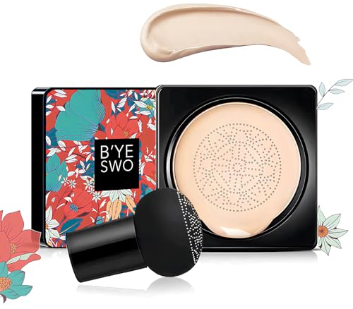 Mushroom Head Air Cushion CC Cream, BB Crème Fond de Teint à Coussin d'air,Correcteur de Maquillage nu Durable,Pigment Hydratant éclaircissant,Base de Maquillage Uniforme pour La Peau-20g-Blanc Ivoire