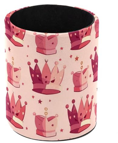 Crown Pretty Pink Standing Pencil Case, Cute Round Pen Holder Pouch Pencil Bag Makeup Brush Boxes for School Students Office Women Teens Girls Boys