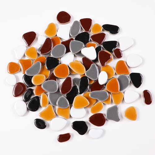 454g (1 LB) Mini Ceramic Pebbles Mosaic Tiles for DIY Crafts Art, Random Color Irregula Glazed Porcelain Ceramic Tiles for DIY Mosaic Art Craft Projects and Decorations (OP104)
