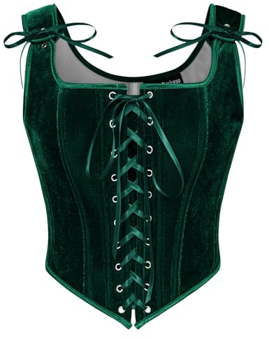 SCARLET DARKNESS Women Renaissance Corset Top Vintage Lace Up Medival Velvet Bustier