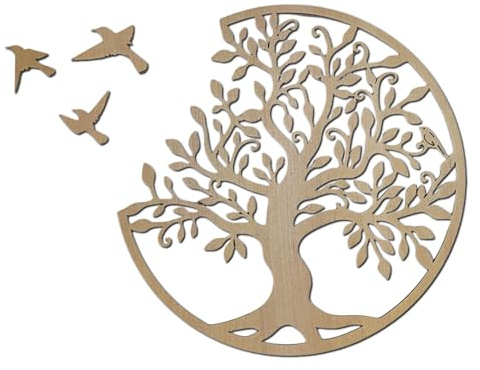SENTOP HDF0504 Image sculptée Arbre de Vie sur le mur en matériau bois pour décoration d'art mural en bois intérieur Érable 90 cm