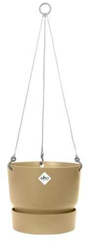 elho Greenville Hängeampel 24cm Balkonkasten - Goldener Sand | ∅ 23.5 x H 20.5 cm | Integrierter Untersetzer | für den Außenbereich | 100% recyceltes Plastik