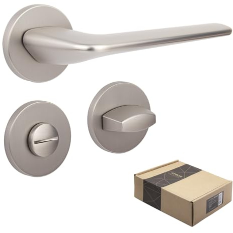 APECS Maniglie per porte interne moderne, maniglia per porta d'ingresso e porta interna con rosette quadrate, maniglia nichel opaco, set di maniglie con materiale di fissaggio, ferramenta per porte