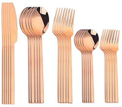 Ensemble de couverts 5 pièces Ensemble de couverts de voyage en acier inoxydable doré Ensemble de couverts portables pour cuisine Ensemble de couverts de table fourchettes couteaux cuillères Ensemble