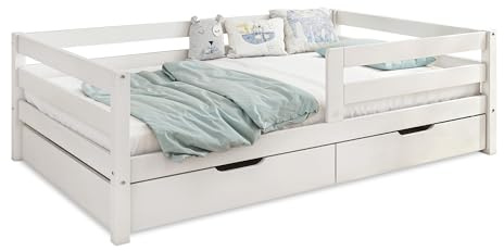 Ehrenkind® Kinderbett Sona mit Doppelschublade aus massivem Kiefernholz Weiß 120x200 cm