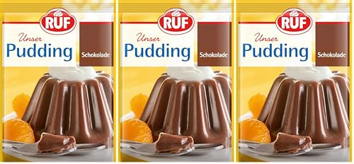 RUF Schokoladen-Pudding mit herzhaftem Kakao Aroma, glutenfrei und vegan, nur mit Milch und Zucker aufkochen, 3x41g (Packung mit 3)