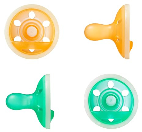 Tommee Tippee Ciuccio Simile al Seno Night Glow, 0-6 Mesi, Confezione da 4, Si Illumina al Buio, Ortodontico Succhietto, Leggero, Design Monoblocco in Silicone