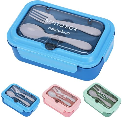 Lunch Box,1200ml Leakproof Bento Lunch Box,Food Container with 3 Compartments and Cutlery,BPA Free Containers Suitable for Adults and Kids (Blue)