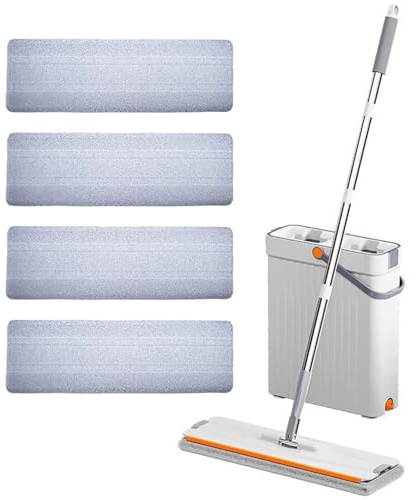 uikios Serpillère et seau avec essoreuse - Mains libres - Serpillère et seau - Avec tampon en microfibre lavable 2/4 - Utilisation humide et sèche