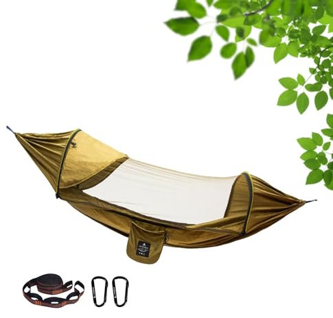 Hamaca de camping – Hamaca con mosquitero | Hamaca portátil con correas de árbol para patio, viajes y actividades al aire libre