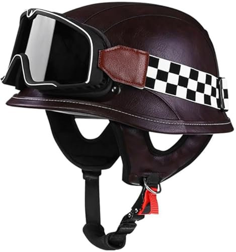 Casco Tedesco Semi-Aperto Vintage, Casco Da Motociclista Aperto, Mezzo Casco, Certificazione ECE, Casco Chopper Con Occhiali Da Sole Per Ciclomotori, Cruiser Vintage B,M/(58~60cm)