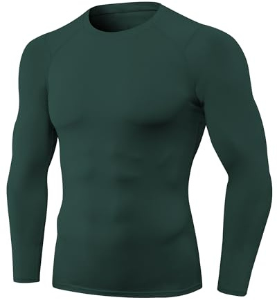 Yuerlian Dark Green Mens Long Sleeve Compression Shirt Quick Dry Running Base Layer Top Sun Protection T-Shirt Sports Fitness Exercise Gym Workout