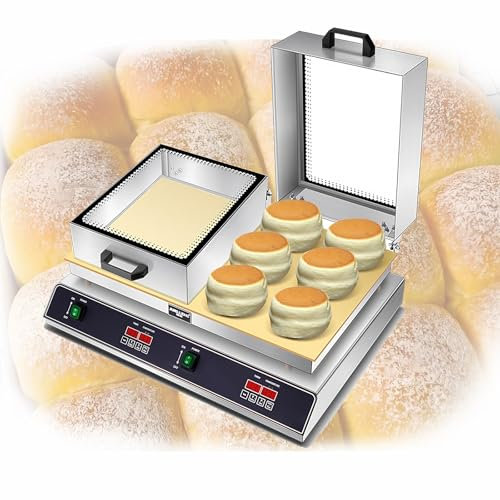 Plancha Eléctrica Comercial de Acero Inoxidable Con Tapa Abatible de Vidrio, Placa Antiadherente de 6mm de Grosor Para Panqueques, Ideal Para Restaurantes, Bricolaje y Postres,1500/3000W,2 HEAD