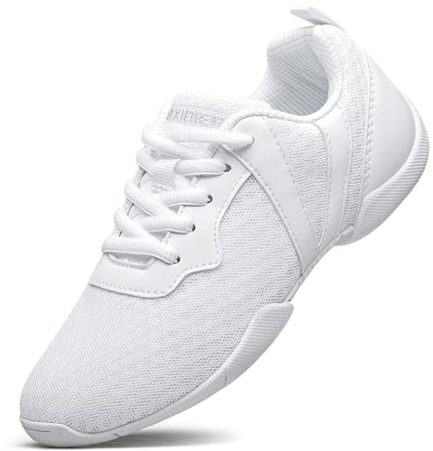 FUQIAO Girls White Cheer Shoes Kids Cheerleading Sneakers 9.5 Toddler | Lightweight Breathable Non Slip Training Tennis Walking Dance Gymnastics Shoes Flexible Durable Soft All Day Comfort