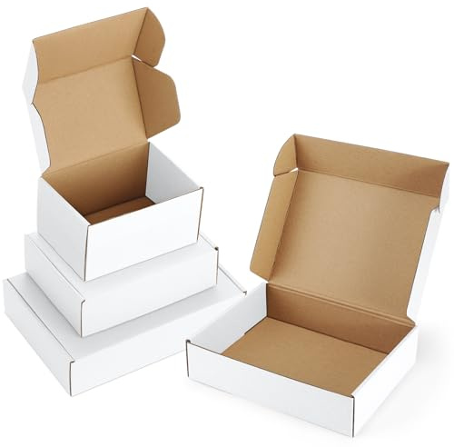 Poever Assorted-Sizes-Shipping-Boxes-45-Pack: 6x4x3 & 7x5x2 & 9x6x2 Small-Shipping-Boxes-Mailers, White Corrugated-Cardboard-Boxes-for-Packing-Small-Business Mailing