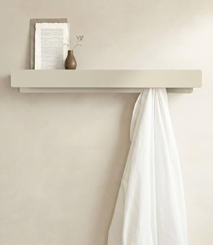 Kazai. Garderobenhaken 'Kian' | Moderne Garderobe mit versteckten Kleiderhaken und Ablage | Design Garderobenleiste aus Metall | Kleiderstange Wandmontage | Taupe-Sand