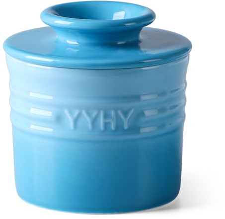 Y YHY Butter Crock for Counter with Water, French Butter Dish with Lid for Countertop, Butter Holder for Soft Spreadable Butter, Butter Keepers to Leave on Counter, Ideal Gift, Gradient Blue