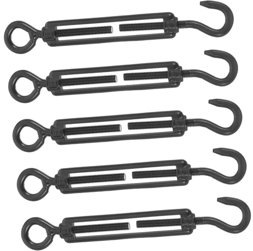 HOLIDYOYO 5 Stück Edelstahl Spannschlösser für Kabel und Drahtseile M5 Schwarz Beschichtet mit Verstellbarem Spannhaken für Sonnensegel und Zaunbefestigung