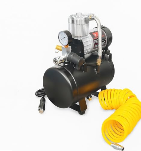 Compresseur d'Air Portable pour Voiture 12V 150 psi 10 Bar Avec Reservoir 3L Manomètre Débit 60 l/min 180 W Prise allume-cigare Gonflage de Pneus Alimentation en Air pour Klaxons à Air