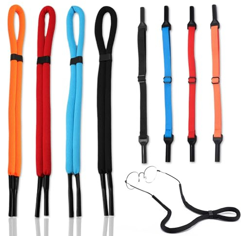 JNYUTEEN 8 Piezas Correa Flotante para Gafas, 2 Estilos Cordon Gafas Deportivas, Multicolor Ajustable Cordones para Gafas de Sol Cordón para Gafas Hombres Mujeres