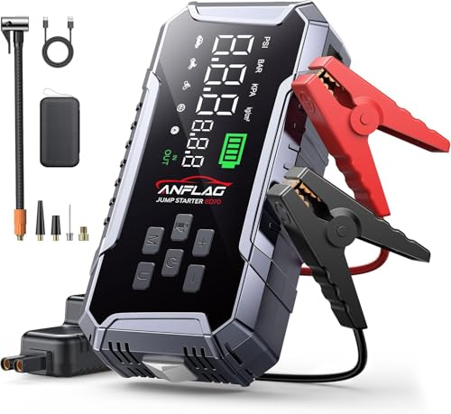 ANFLAG 7000A 160PSI Jump Starter Power Pack with Air Compressor, 12V Car Battery Booster Jump Starter(All Gas/12L Diesel/Hybrid), Car Starter Power Bank with Jump leads/Safety Hammer/Lights