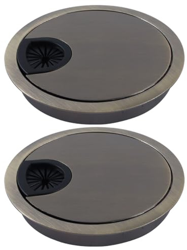 DUZEPA 2PCS Desk Cable Grommets, Zinc Alloy 80mm Round Cable Hole Cover for Office Home, Desktop Wire Organizer (Bronze)