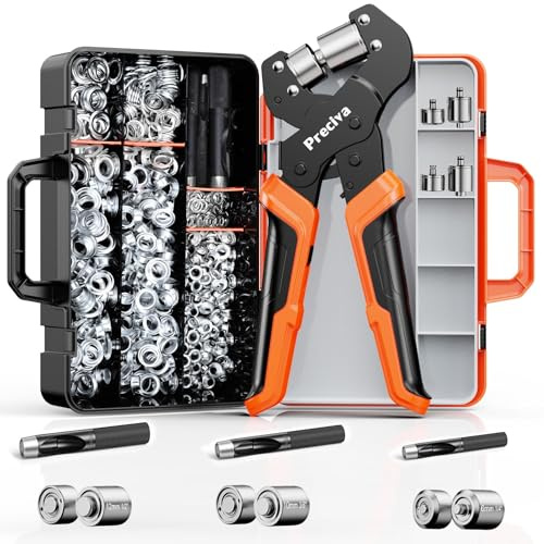 6/10/12 Eyelet Punch Kit, Preciva 3-Sizes Grommet Tool Kit-1/4 3/8 1/2 Heavy Duty Hole Punch Tool with 300pcs Rust-Resistant Grommets, Portable Storage Case for Leather Belt, Fabric, PVC, Tarpaulin