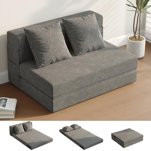 DSNAPE Folding Sofa Bed, 5-in-1 Convertible Chair Bed with 2 Pillows, Grey