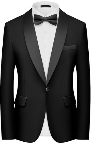 Blazer Homme Slim Fit Smoking Revers Châle 1 Bouton Mariage Cérémonie Chic