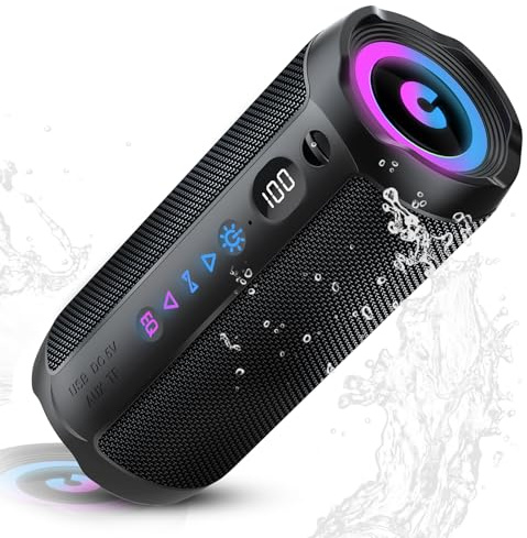 Enceinte Bluetooth Puissante 5.4 sans Fil avec Bass Puissantes, Haut-Parleur Portable 25W, LED Écran, Autonomie 25H,Son Surround à 360 degrés,Appairage TWS,AUX,TF Carte,pour l'extérieur/La Fête/Voyage