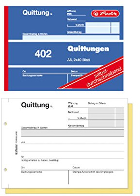 Herlitz Quittungsblock 402, selbstdurchschreibend, A6 quer, 2 x 40 Blatt (5er Pack)