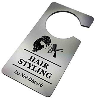 OriginDesigned Hair Styling, Hair Dressing, Hair Dresser, Do Not Disturb - Generic Silver, Room Door Hanger Sign, Ideal for use in the home or salon
