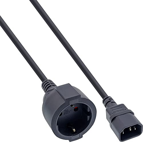 InLine 16659M Netz Adapter Kabel, Kaltgeräte C14 auf Schutzkontakt Buchse, für USV, 3m | 10 A 250 V, 2500 W, USV PDU Adapterkabel, für 19 Serverschrank