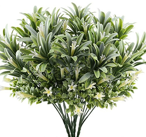 NAHUAA 4Pcs Artificial Plants Outdoor Plastic Faux Flowers UV Resistant White Fake Morning Glory Shrubs Plants for Outside Indoor Vase Hanging Pot Garden Porch Décor Wedding Farmhouse Decoration