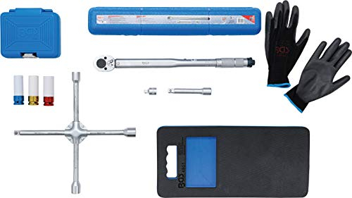 BGS 9679 | Radwechsel Spar-Set | 9-tlg. | Drehmomentschlüssel | Felgen-Schon-Einsätze | Knieschoner | Kreuzschlüssel | Handschuhe