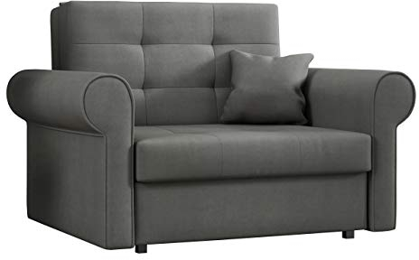 Mirjan24 Schlafsofa Viva Silver I mit Bettkasten, Sofa mit abgerundete Armlehnen, einsitzer Polstersofa mit Schlaffunktion inkl. Kissen, Bettsofa, Farbauswahl, Wohnlandschaft (Mono 246)