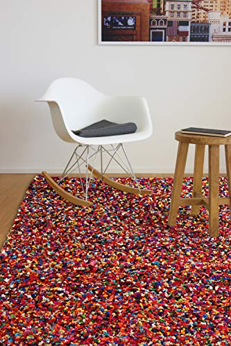 floor factory Moderner Teppich Confetti 80x150cm - bunter, handgewebter Teppich aus 100% recycelter Sari Baumwolle