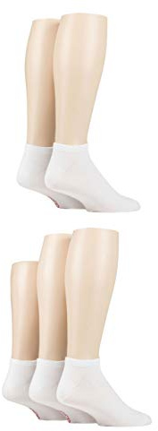 SockShop Mens Bamboo Striped and Plain Trainer Socks Pack of 5 (White, 7-11)