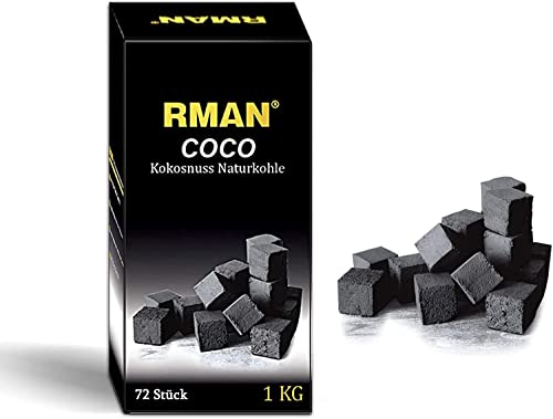 RMAN 3KG Coconut Shell Charcoal, Shisha Kohle, Shisha Naturkohle Kokosnuss - BBQ Hochwertige Kokosnuss Kokos Coal Briketts mit Langer Brenndauer