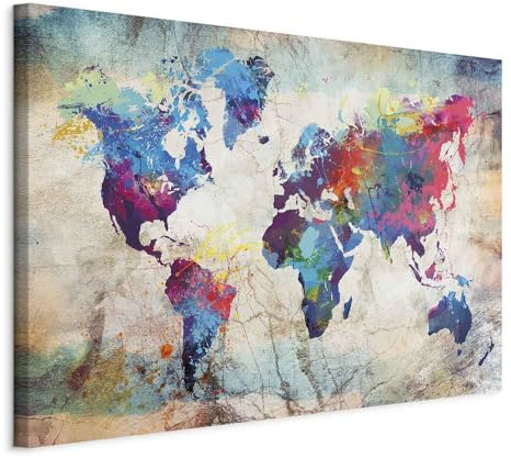 B&D XXL - Akustikbild Bilder Akustikschaum Hochleistungsschallabsorber Schallschutz Leinwand 1 tlg Wandbild Raumakustik Schalldämmung Weltkarte Kontinente Welt Karte k-A-0179-b-b