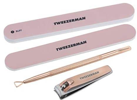 TWEEZERMAN set de manicura, set de cuidado de uñas de 4 piezas incl. cortauñas, oro rosa