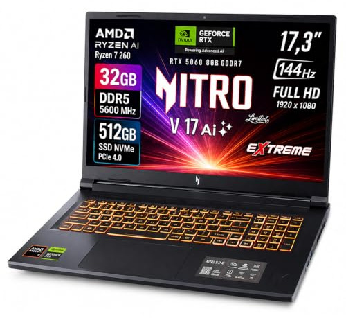 Acer Notebook Gaming Nitro V17 Ai, Ryzen7 260, Ram 32GB DDR5