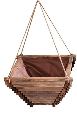 TOMYEUS Blumenampel Holz verjüngte Pflanzgefäß mit Seil rustikale dekorative Kleiderbügel hängen Pflanzer Blumen Hole for Veranda Patio Küche Hängepflanztöpfe (Size : S)
