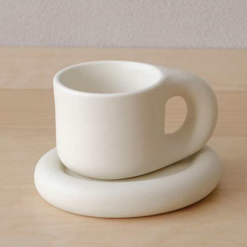 WENSHUO Lustige Glas Kaffeetasse mit Untertasse, Crème-Motiv, 266 ml