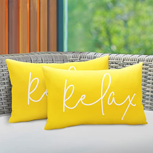 Lewondr Funda Impermeable para Cojín de Exterior, 30x50cm, 2 PCS, Amarillo