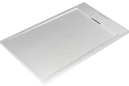 Ultraflat S I.Life Receveur de Douche Ultraplat 3 cm d'Épaisseur, Rectangulaire 120 x 70 cm, Finition Pierre Texturée, Naturellement Anti-Dérapant, Cache-Bonde Fourni, Blanc T5233FR
