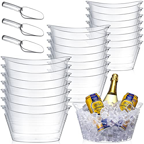 Geelin 12 Pcs Plastic Ice Bucket Ice Tub Clear Wine Champagne Wine Bucket Beer Drink Cooler Chiller Bin Parties Oval Storage Tub with 3 Scoops for Cocktail(Clear)